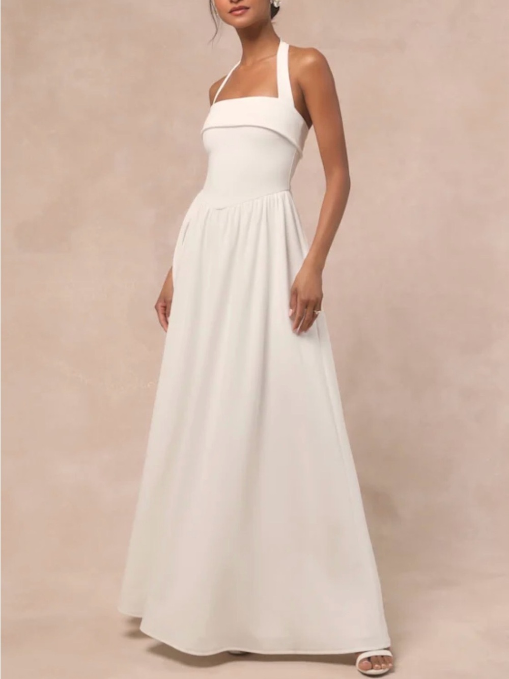 Lulus Telia White Halter Basque Waist Maxi Dress Size XL Wedding Gown Bride - Picture 1 of 9